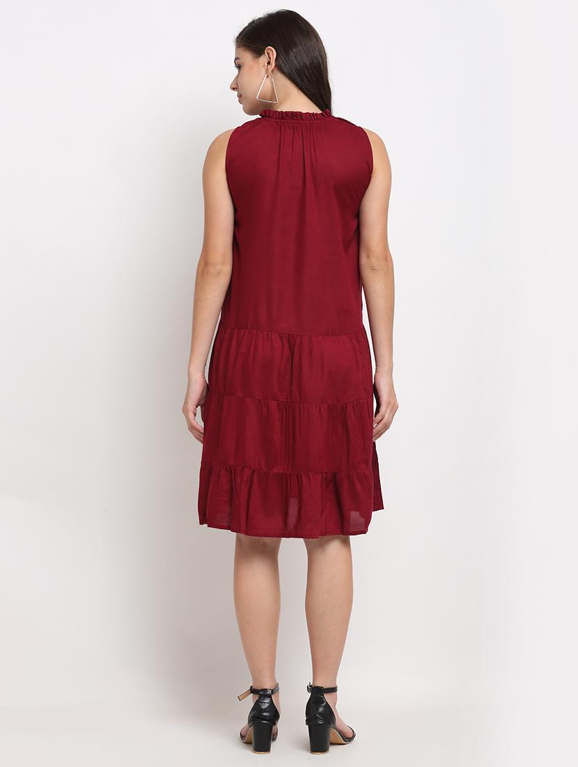tie up neck solid a-line dress - 18016753 - Standard Image - 2