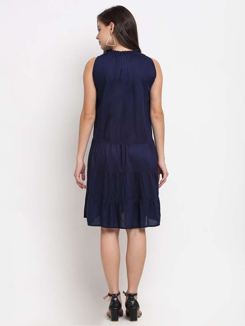 tie up neck solid a-line dress - 18016754 - Standard Image - 2