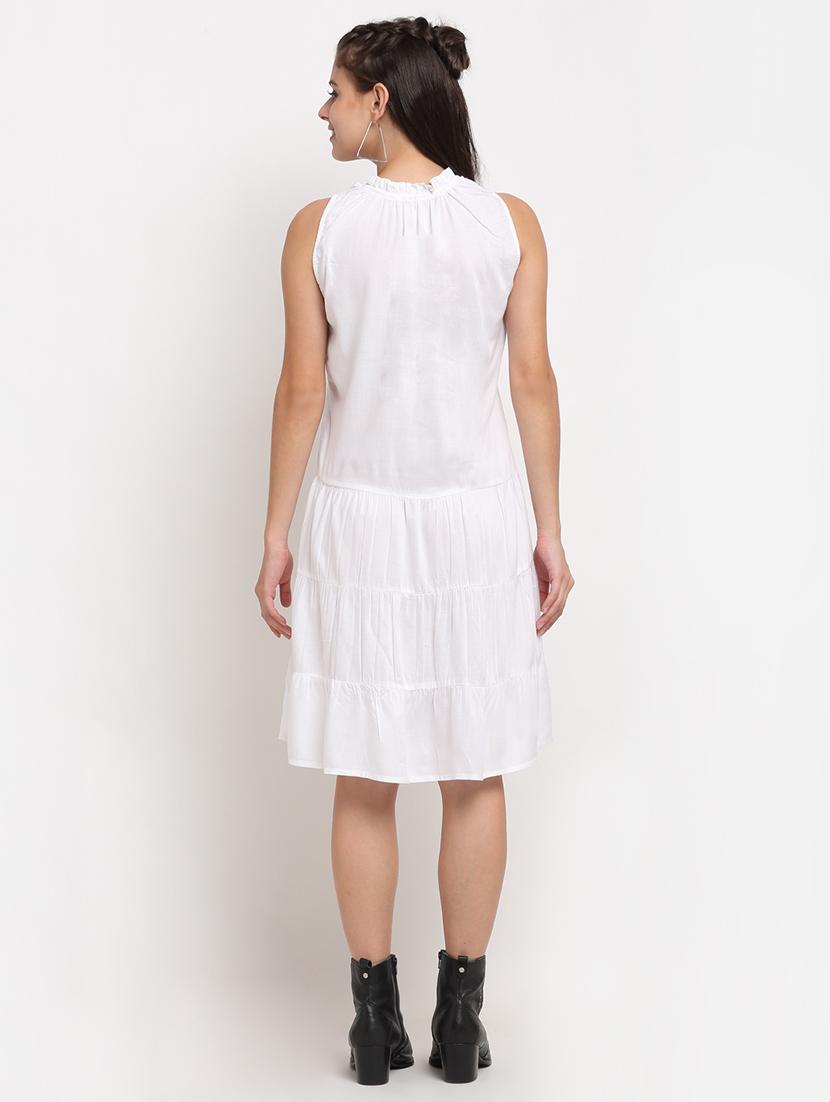 tie up neck solid a-line dress - 18016755 - Standard Image - 2