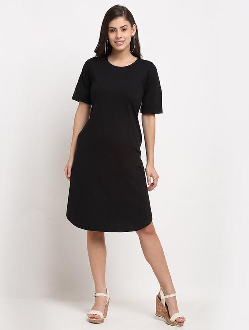 round neck solid a-line dress - 18016756 - Standard Image - 0