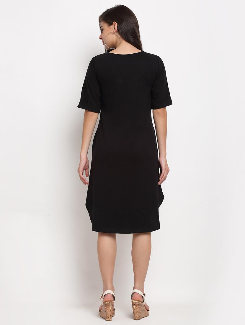 round neck solid a-line dress - 18016756 - Standard Image - 2