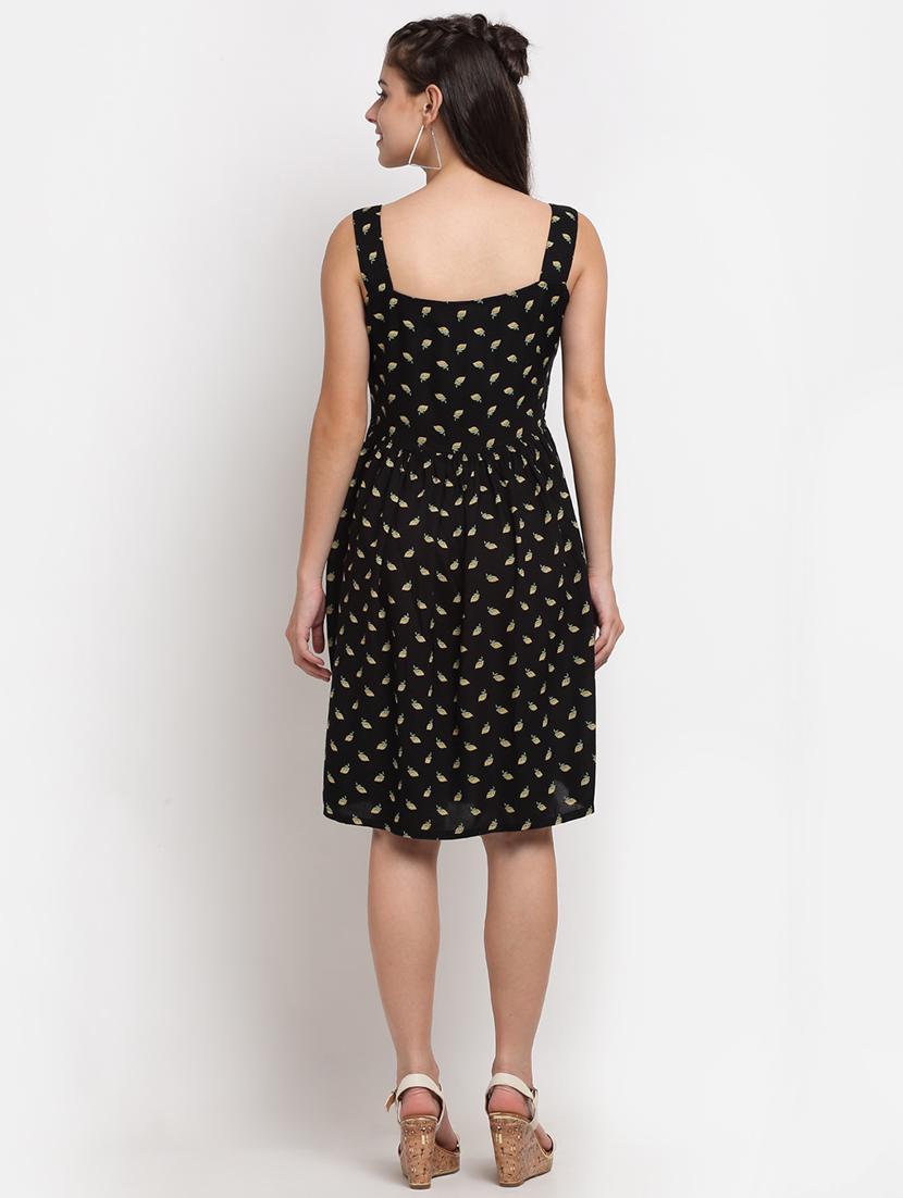 square neck printed fit & flare dress - 18016761 - Standard Image - 2