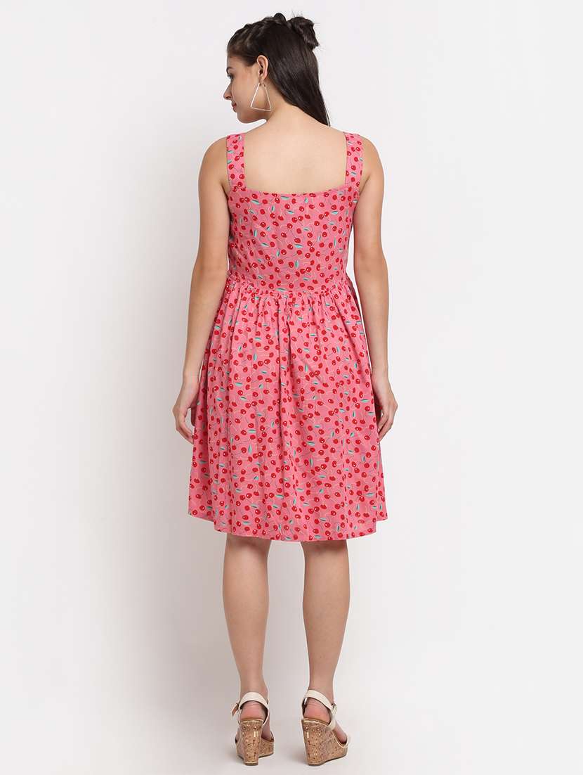 square neck printed  fit & flare dress - 18016762 -  Standard Image - 2