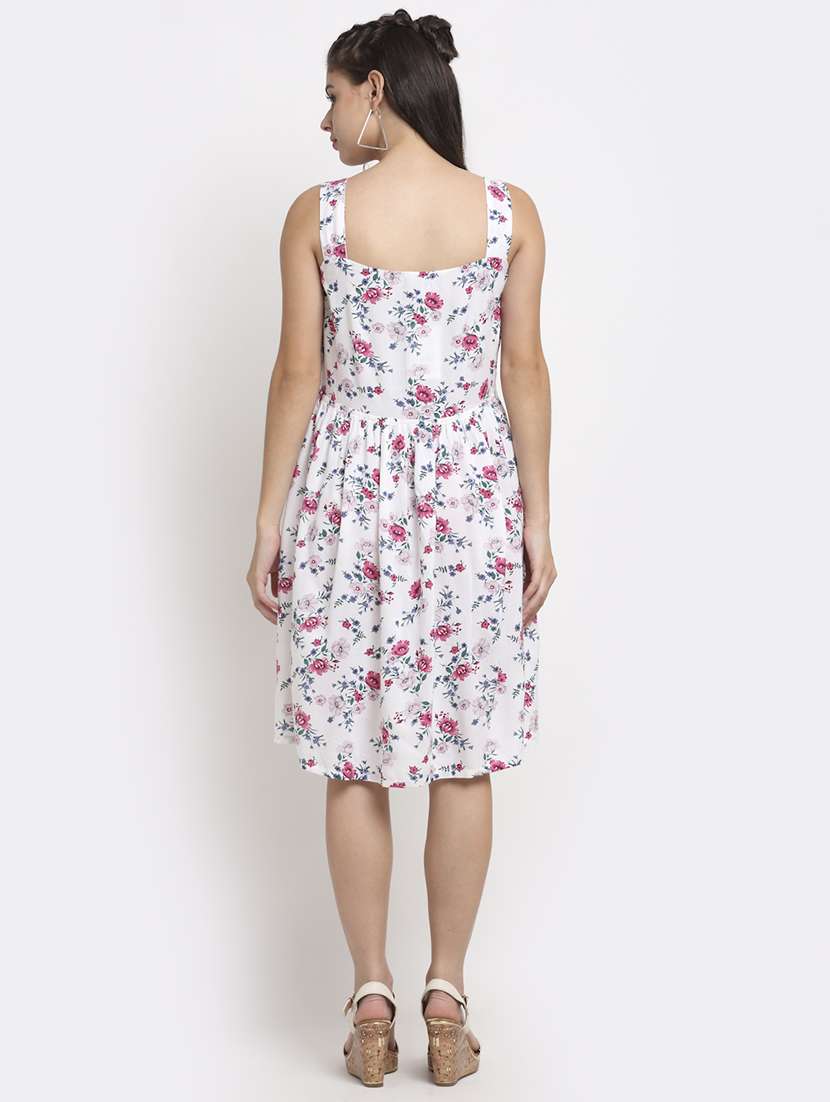 square neck printed  fit & flare dress - 18016763 -  Standard Image - 2