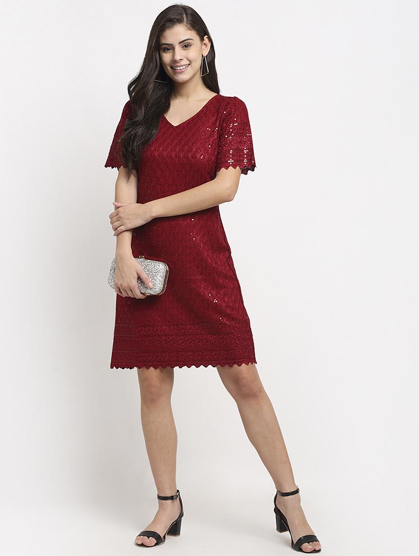 v-neck embellished a-line dress - 18016765 - Standard Image - 2