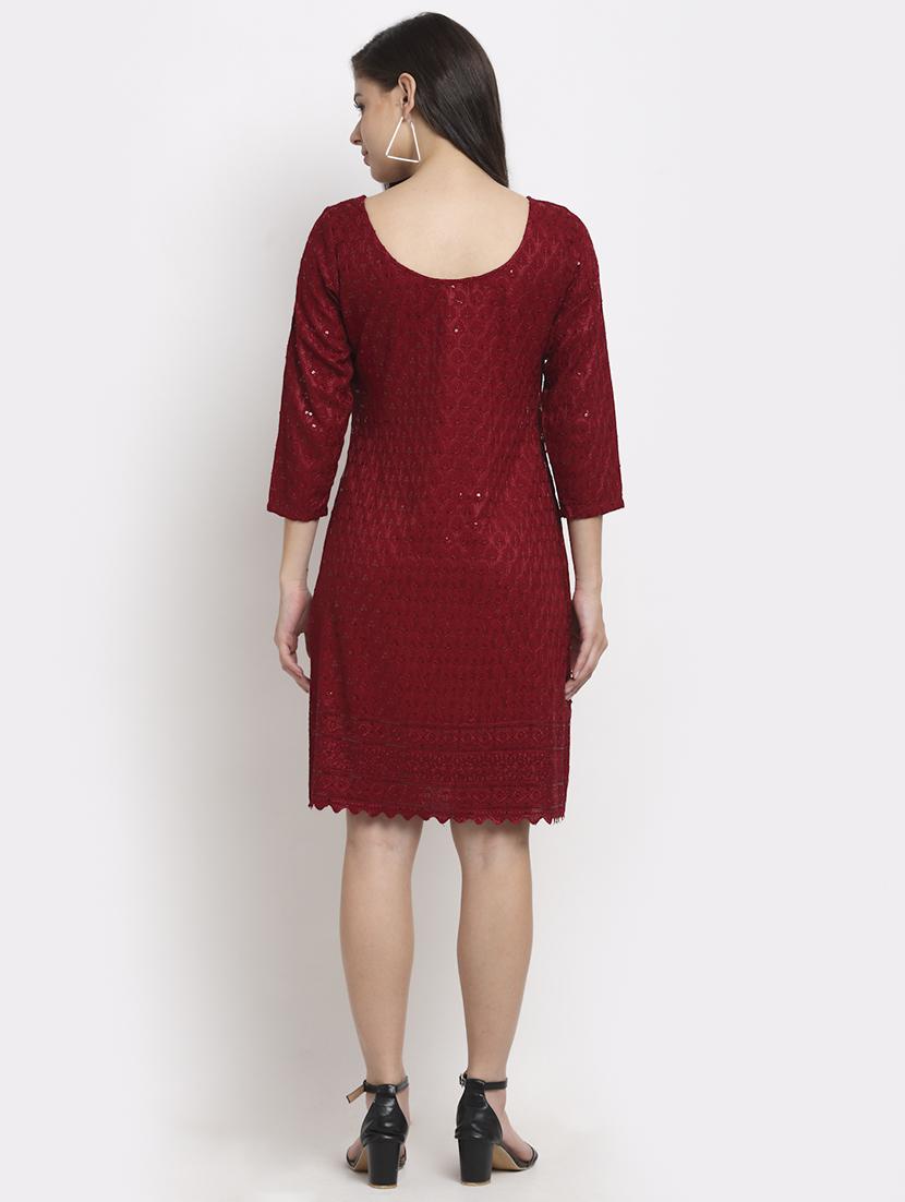 round neck embellished a-line dress - 18016768 - Standard Image - 2