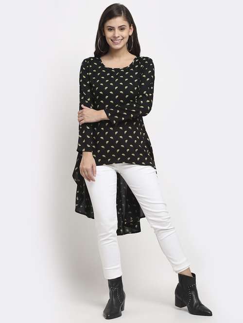 round neck printed high low tunic  - 18016788 -  Standard Image - 0