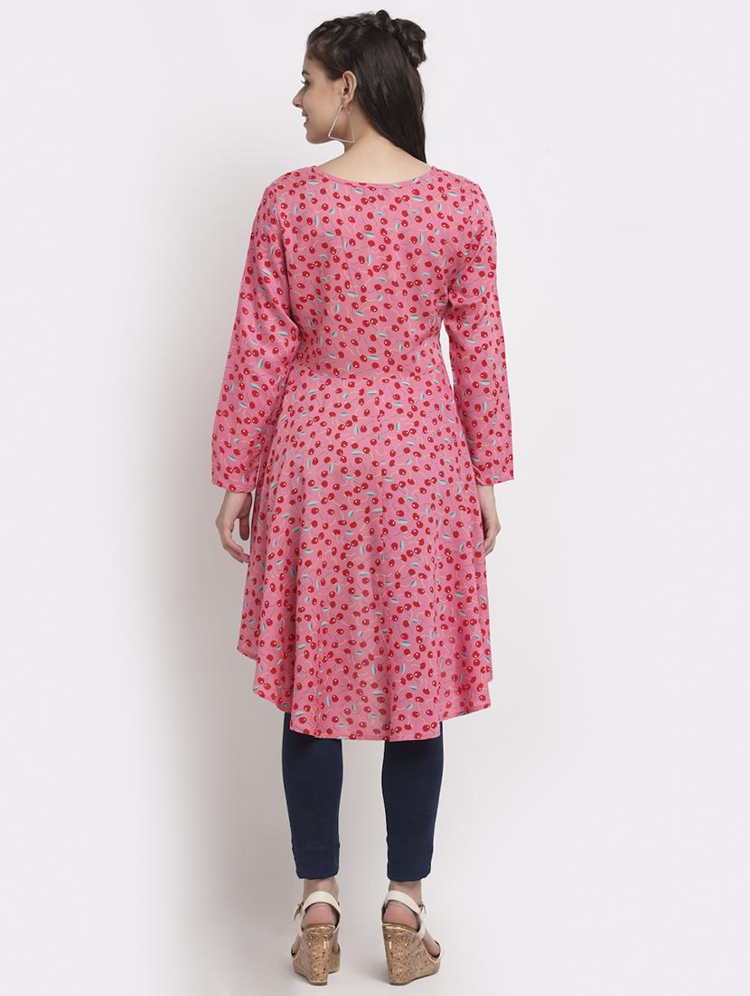 round neck printed high low tunic - 18016789 - Standard Image - 2