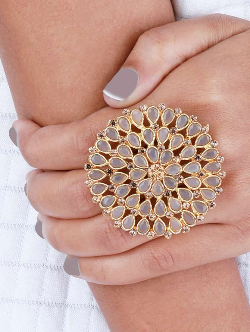 round gold tone adjustable designer finger ring