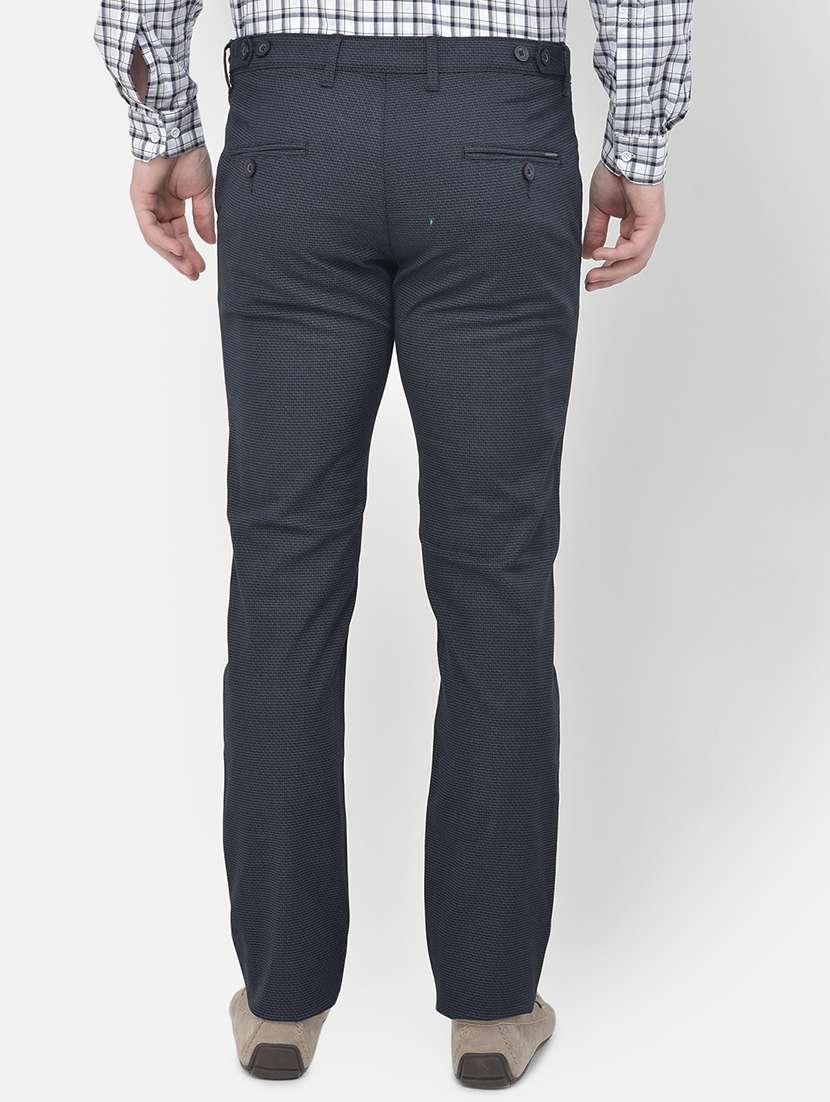 navy blue printed flat front casual trouser - 18017671 -  Standard Image - 2