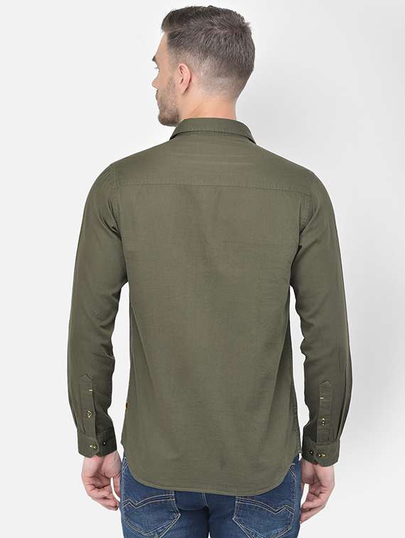 olive green solid casual shirt - 18017687 - Standard Image - 2