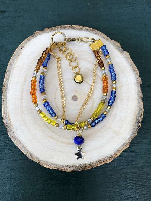 gold tone layered bracelet with blue drop - 18017860 - Standard Image - 0