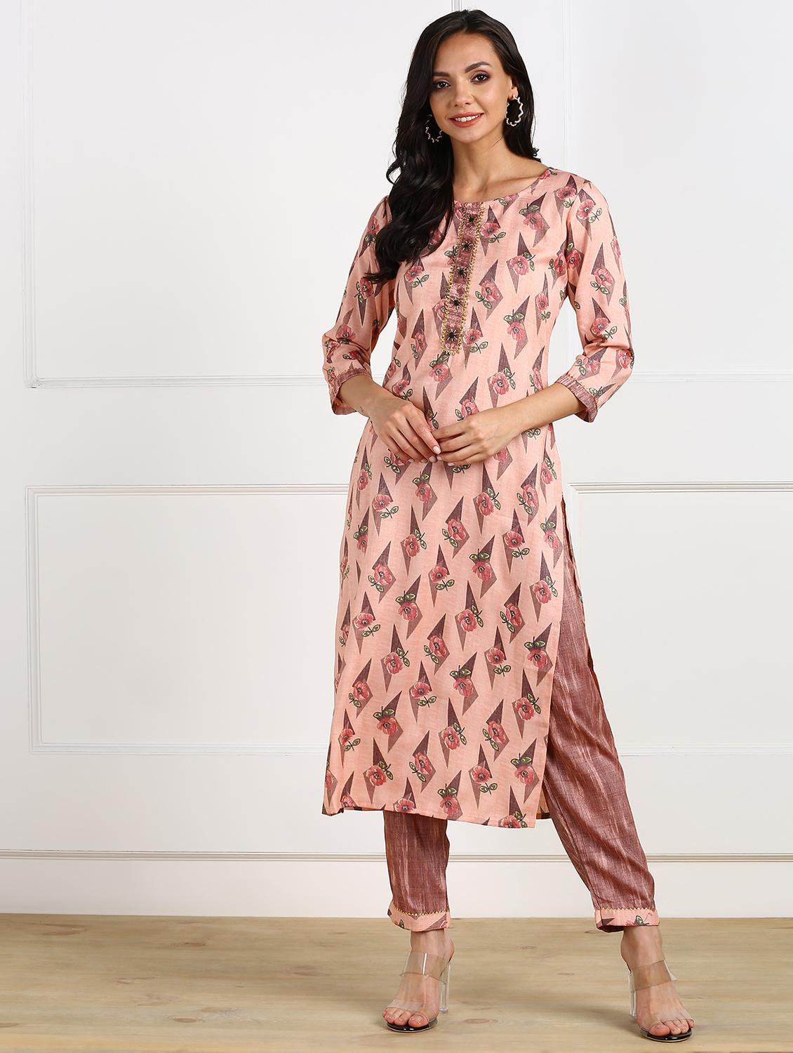 peach rayon kurta pant  set