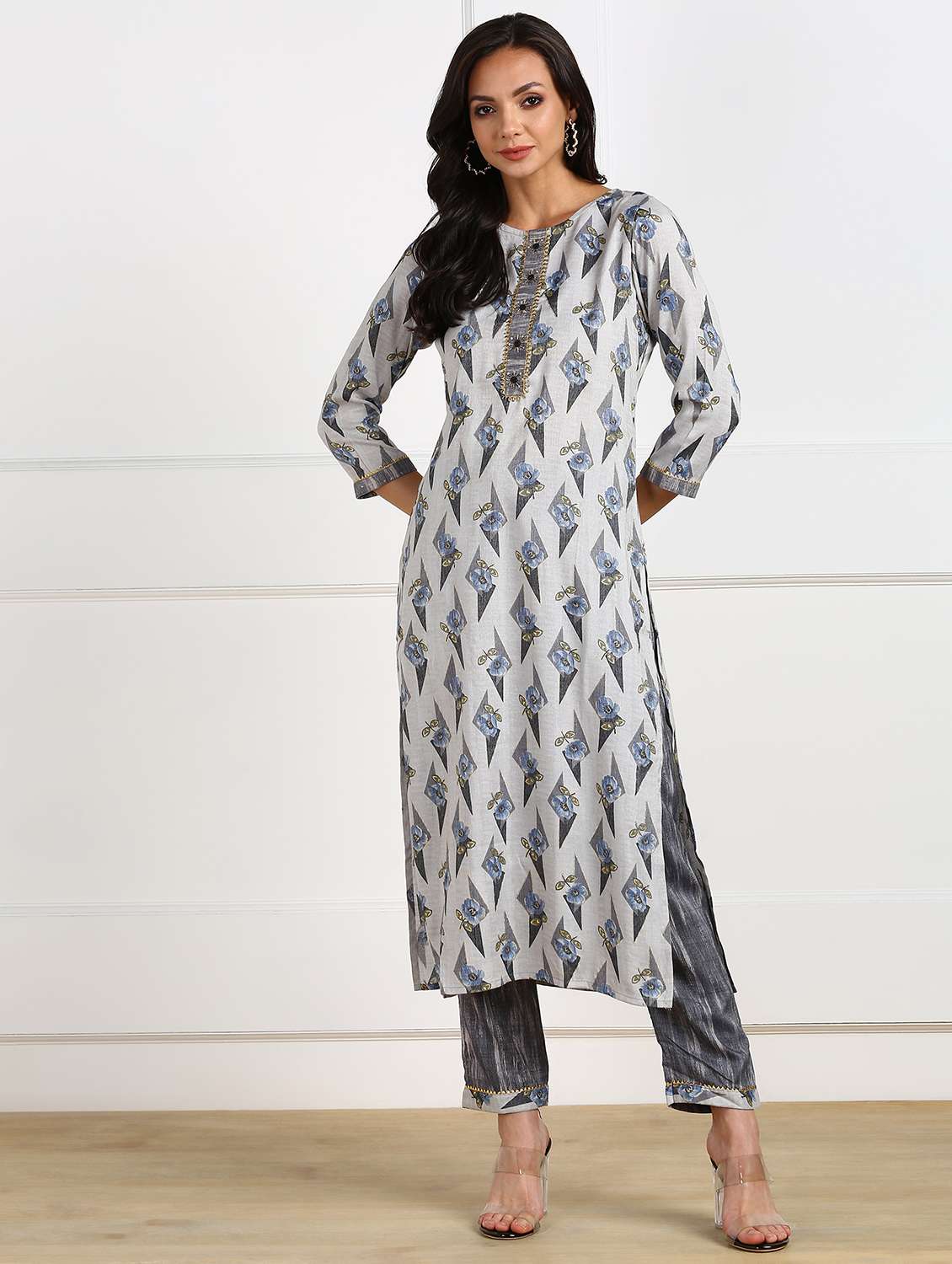 grey rayon kurta pant  set