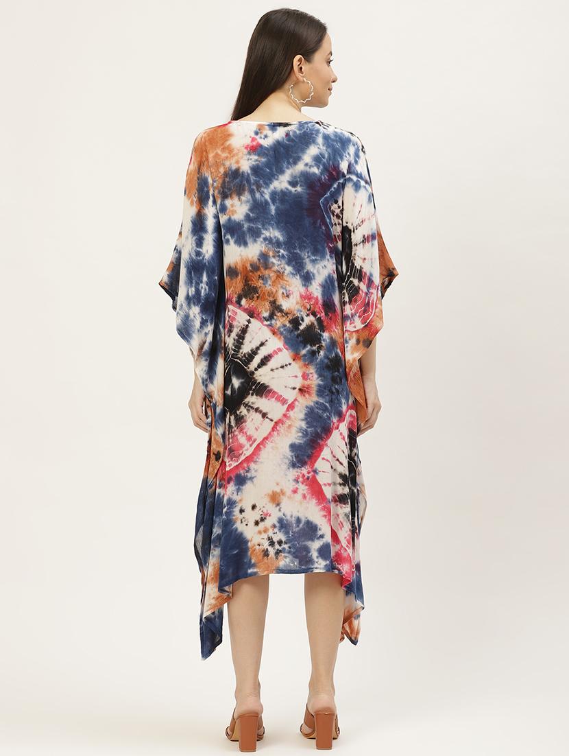 notch neck tie & dye kaftan dress - 18018415 - Standard Image - 2