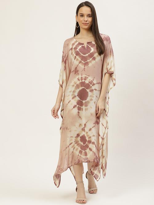 notch neck tie & dye kaftan dress - 18018416 - Standard Image - 0