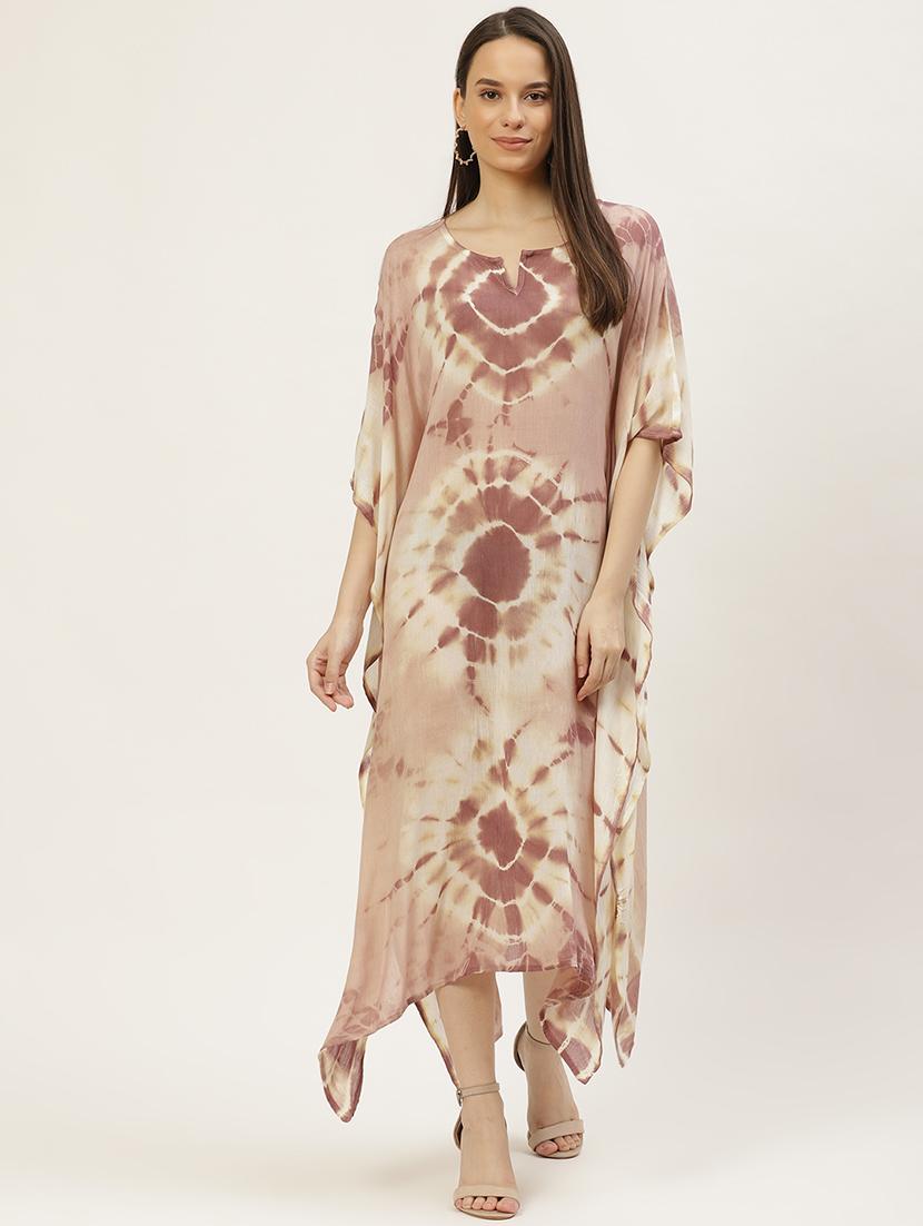 notch neck tie & dye kaftan dress - 18018416 - Zoom Image - 0