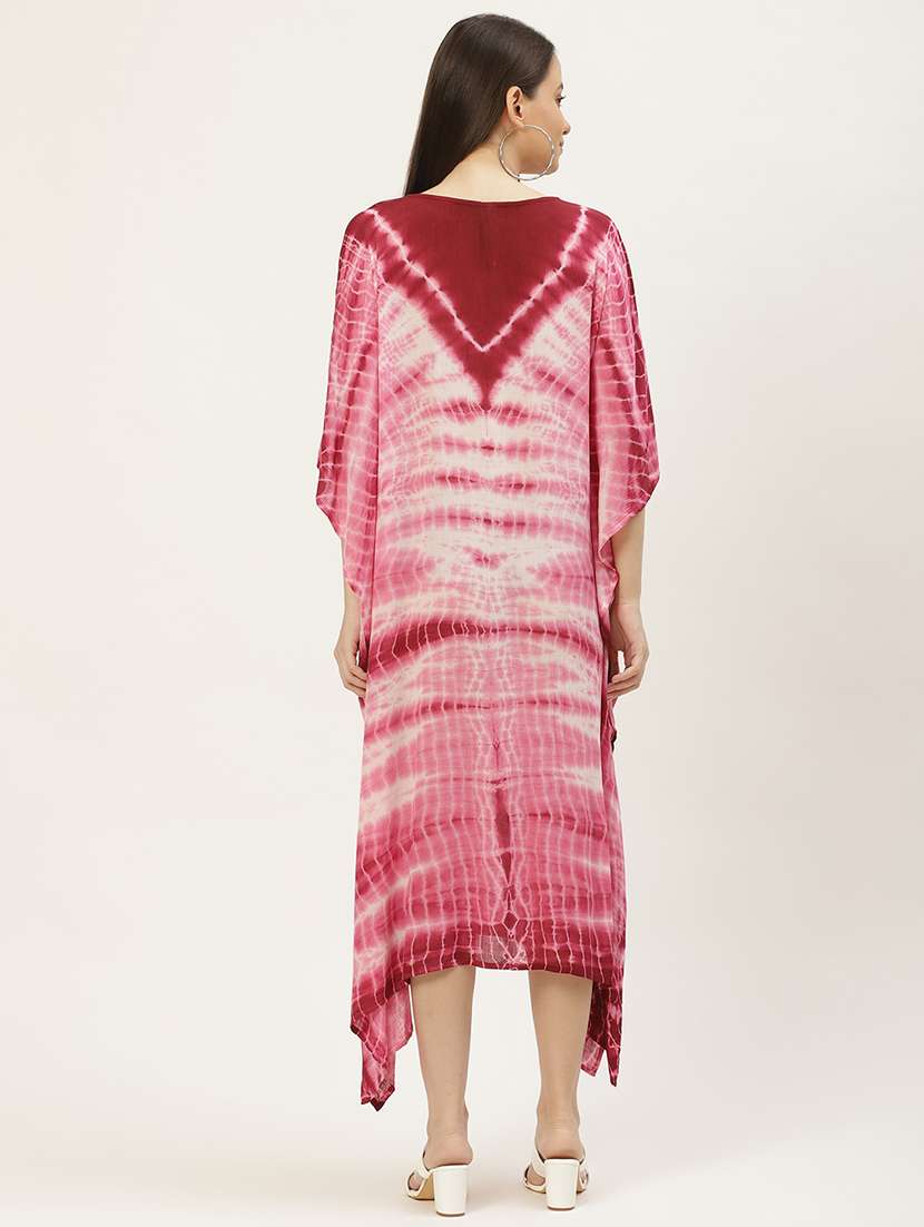 notch neck tie & dye kaftan dress  - 18018419 -  Standard Image - 2