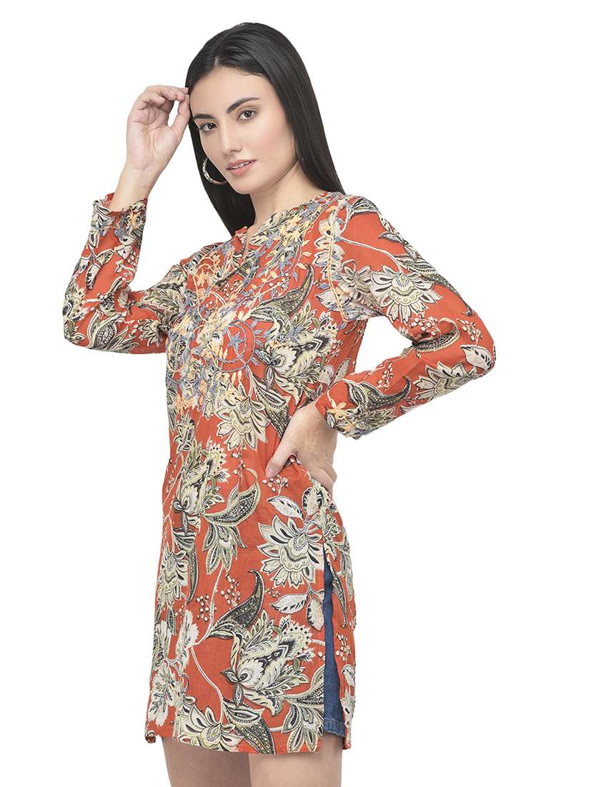 mandarin neck printed tunic - 18018460 -  Standard Image - 2