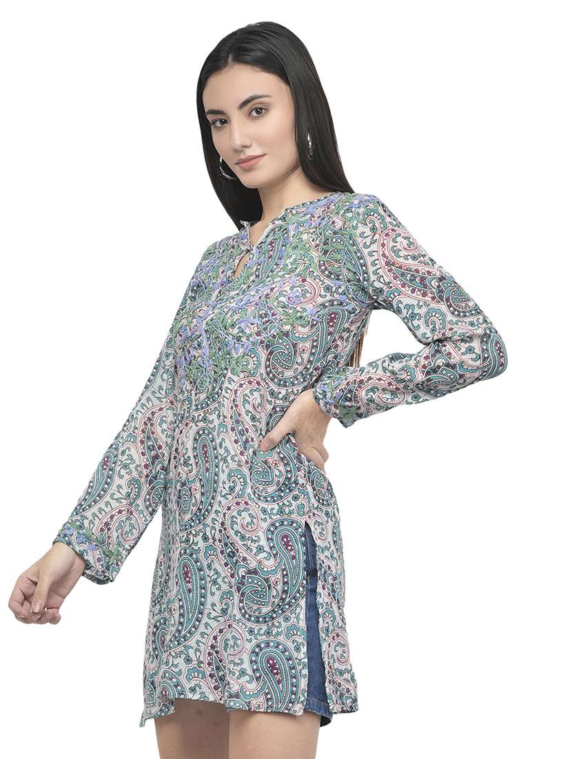 key hole neck printed tunic - 18018464 -  Standard Image - 2