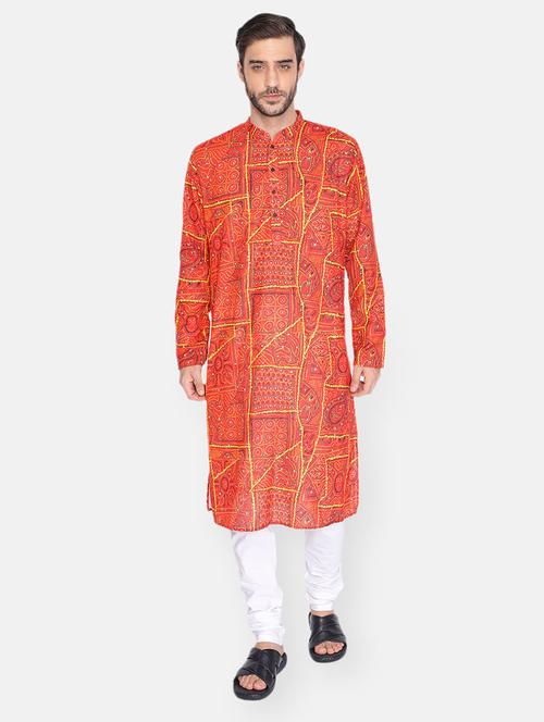 red printed long kurta - 18019553 -  Standard Image - 0