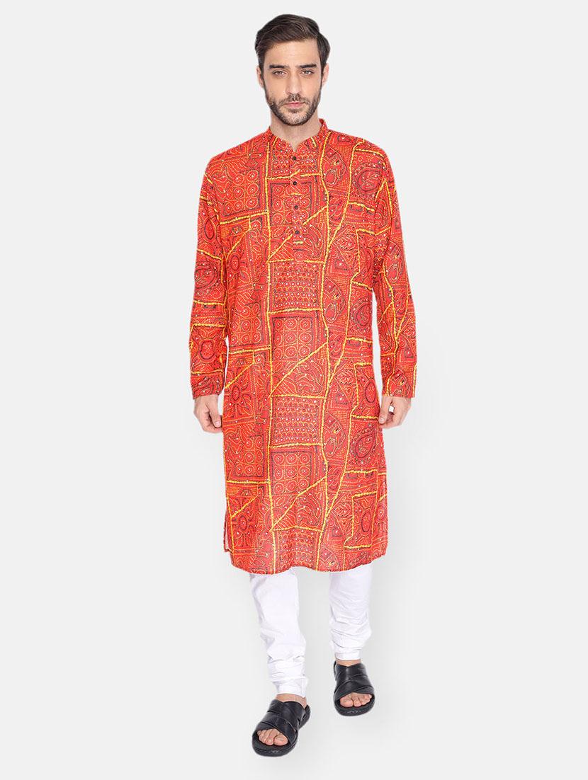 red printed long kurta - 18019553 -  Zoom Image - 0