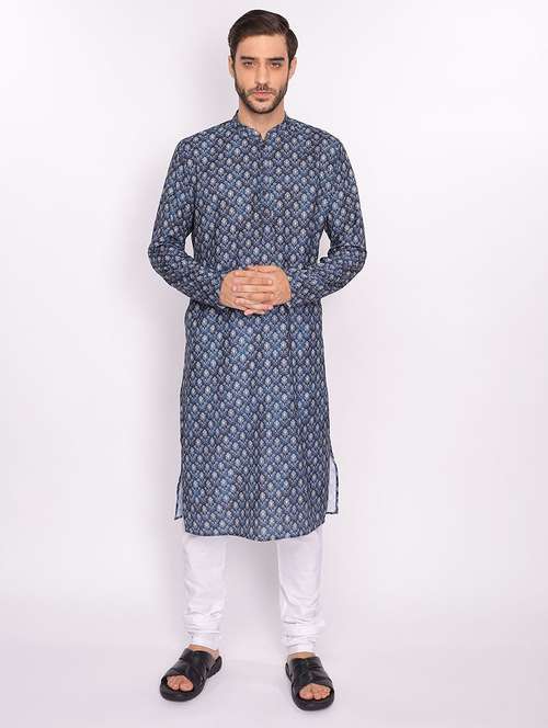 blue printed long kurta - 18019557 - Standard Image - 0