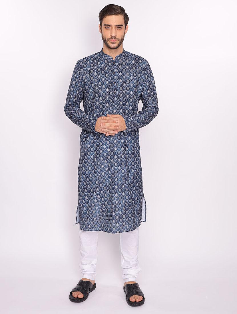blue printed long kurta