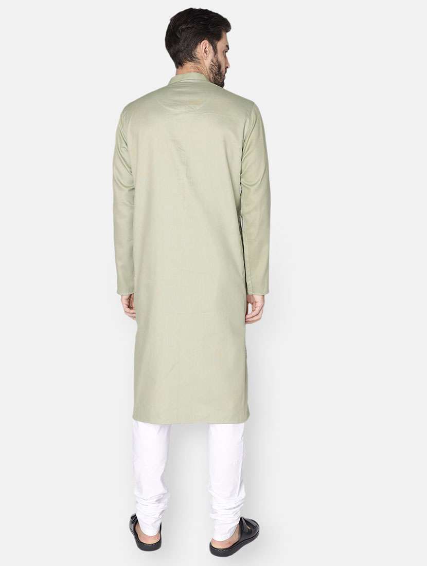 olive green solid long kurta - 18019560 -  Standard Image - 2