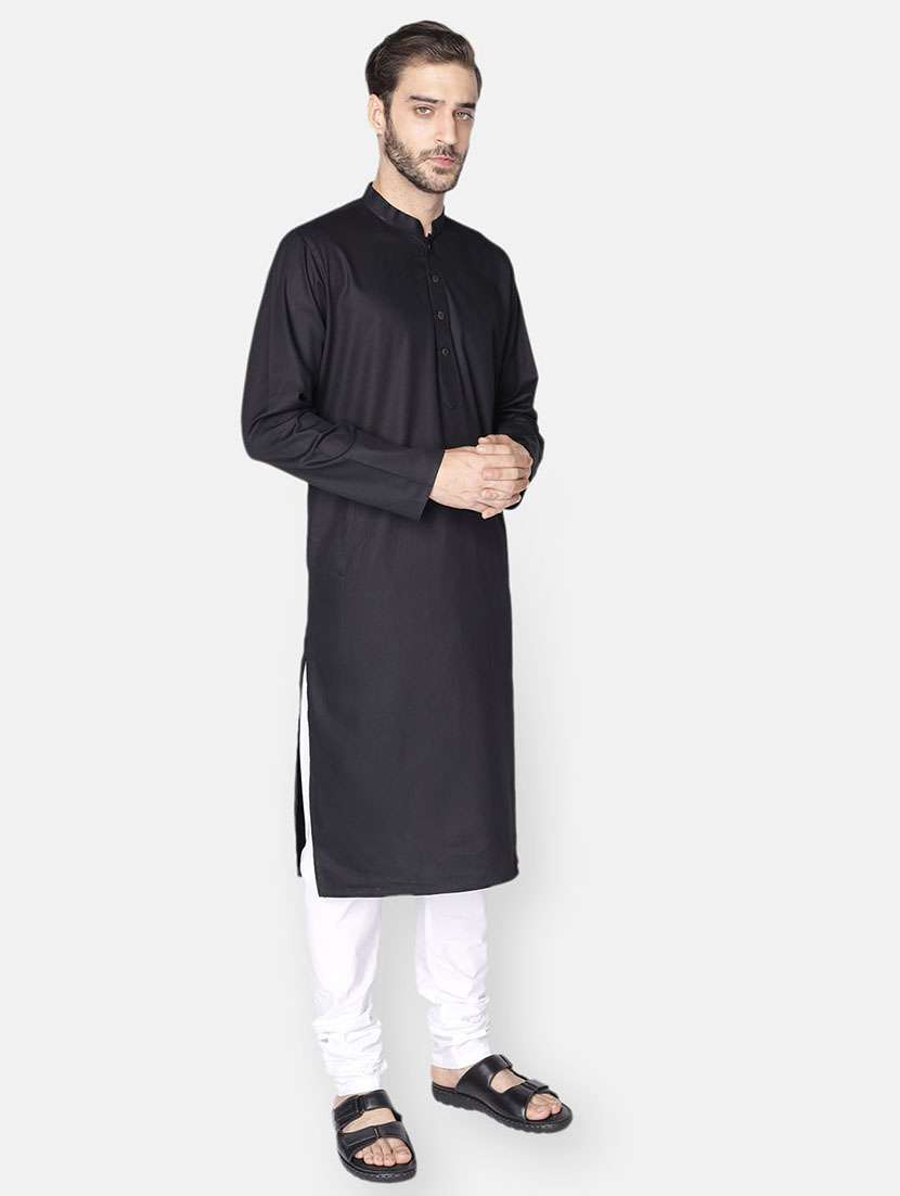 black solid long kurta - 18019566 - Standard Image - 2