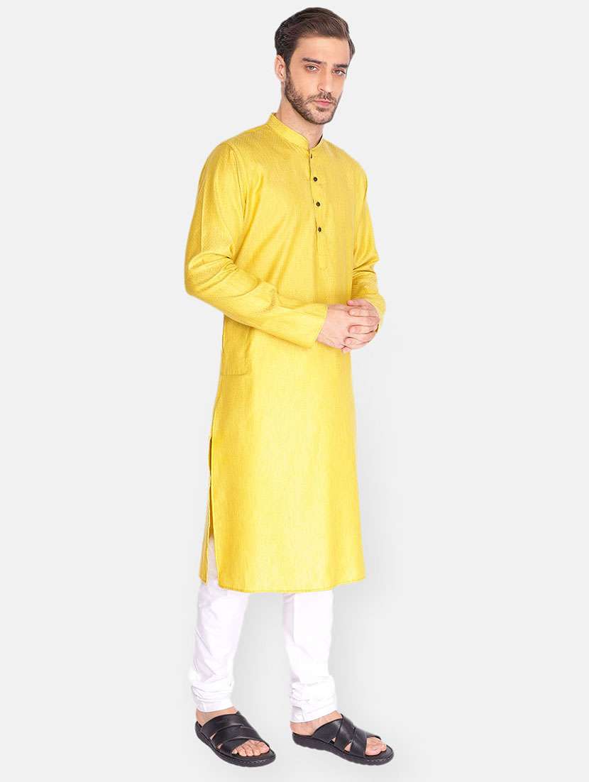mustard self design long kurta - 18019570 - Standard Image - 2