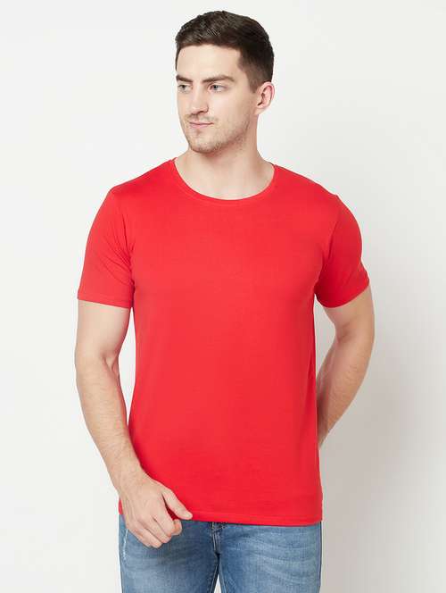 red round neck solid t-shirt 