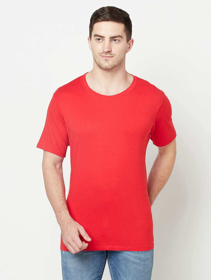 red round neck solid t-shirt - 18020088 - Zoom Image - 0