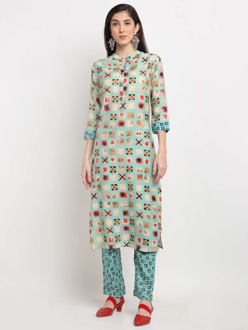 green chanderi kurta pant  set