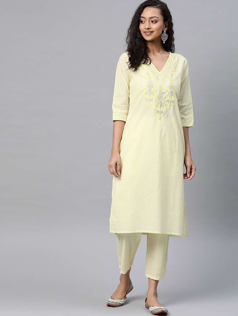 yellow cotton kurta palazzo  set