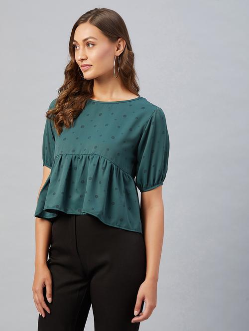 women's peplum round neck top - 18021285 - Standard Image - 0