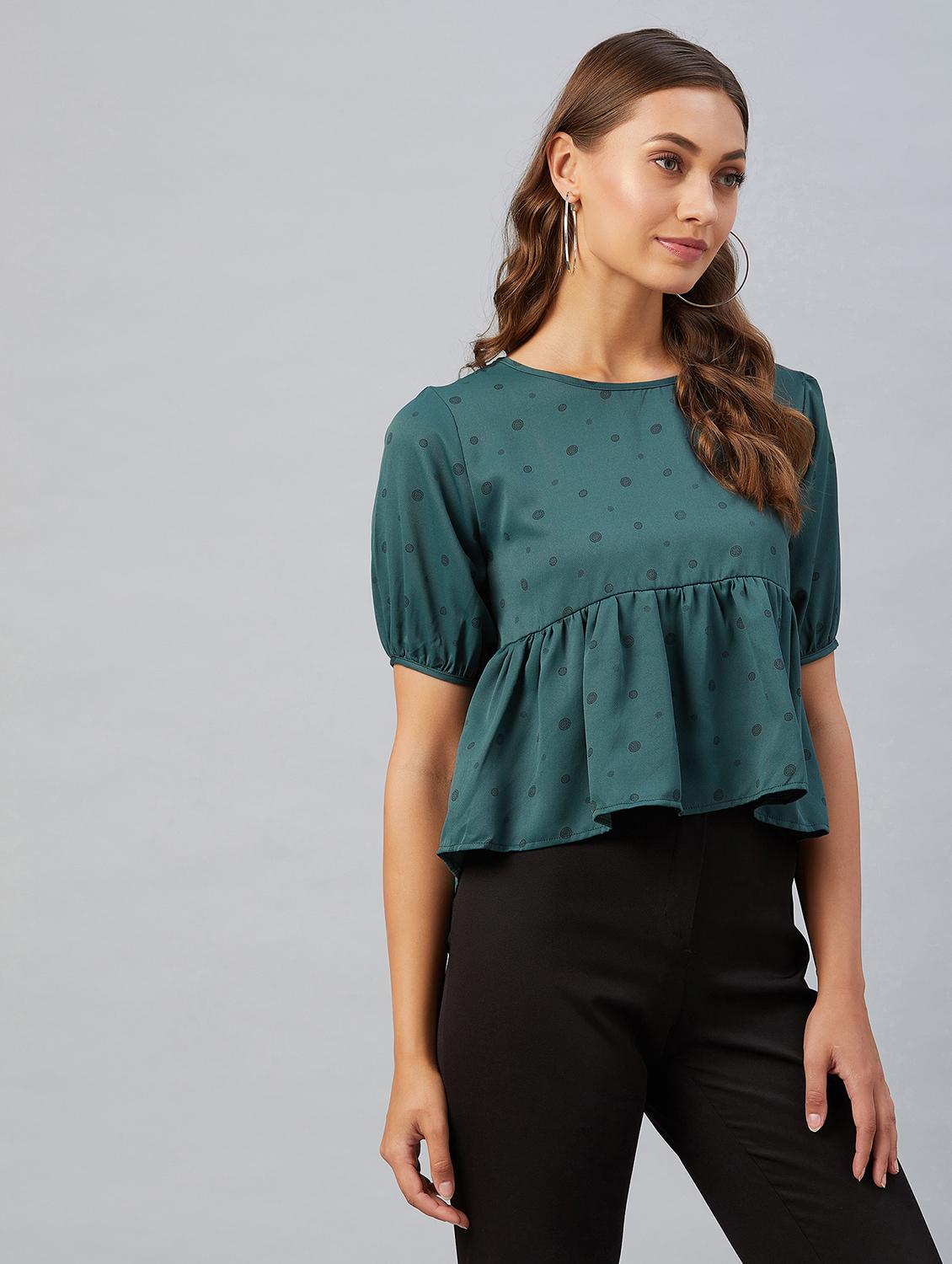 women's peplum round neck top - 18021285 - Standard Image - 2