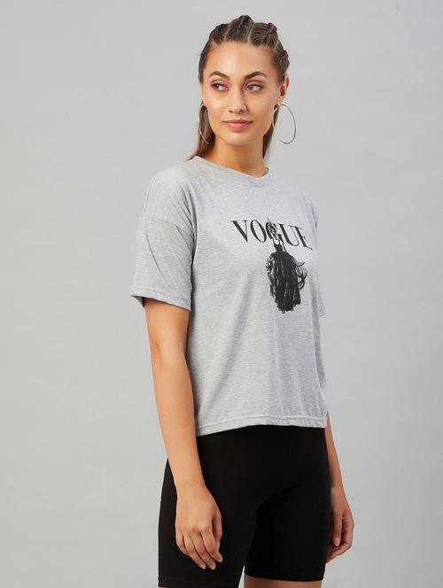 women's chest print round neck t-shirt - 18021306 - Standard Image - 0