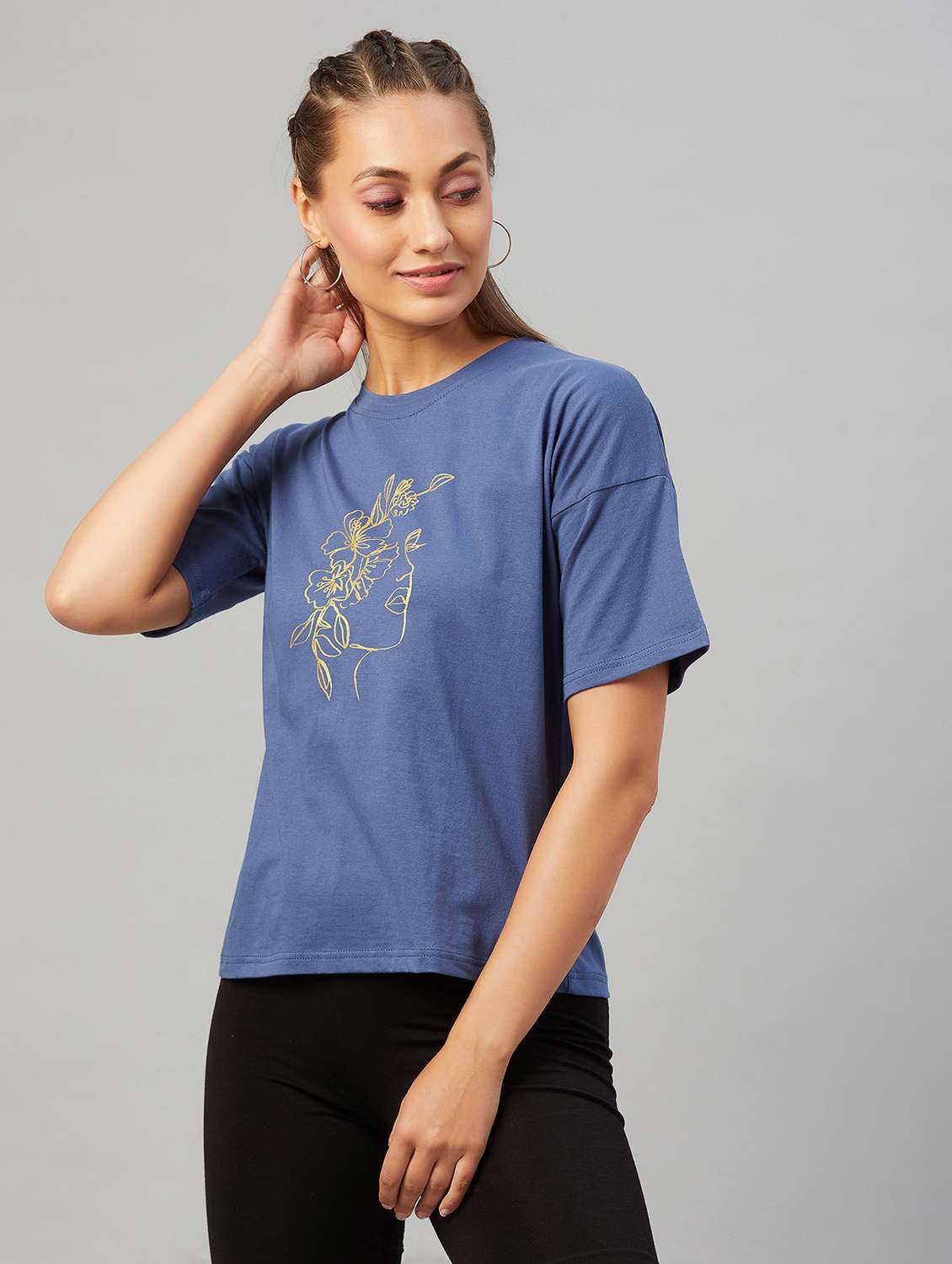 women's chest print round neck t-shirt