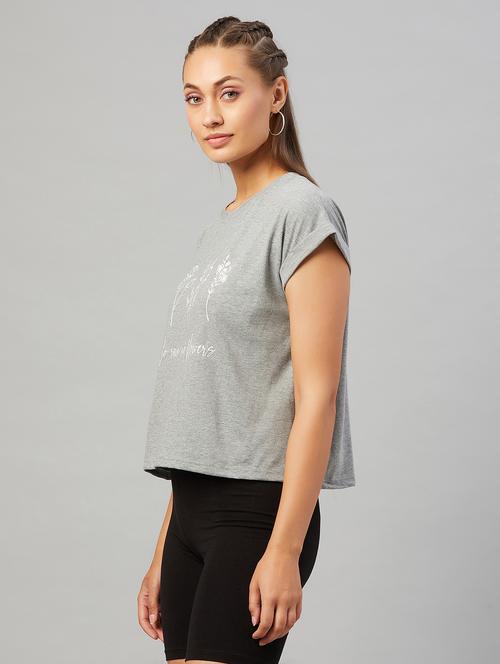 women's chest print round neck t-shirt - 18021313 -  Standard Image - 0