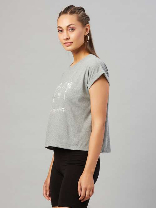 Women's Chest Print Round Neck T Shirt