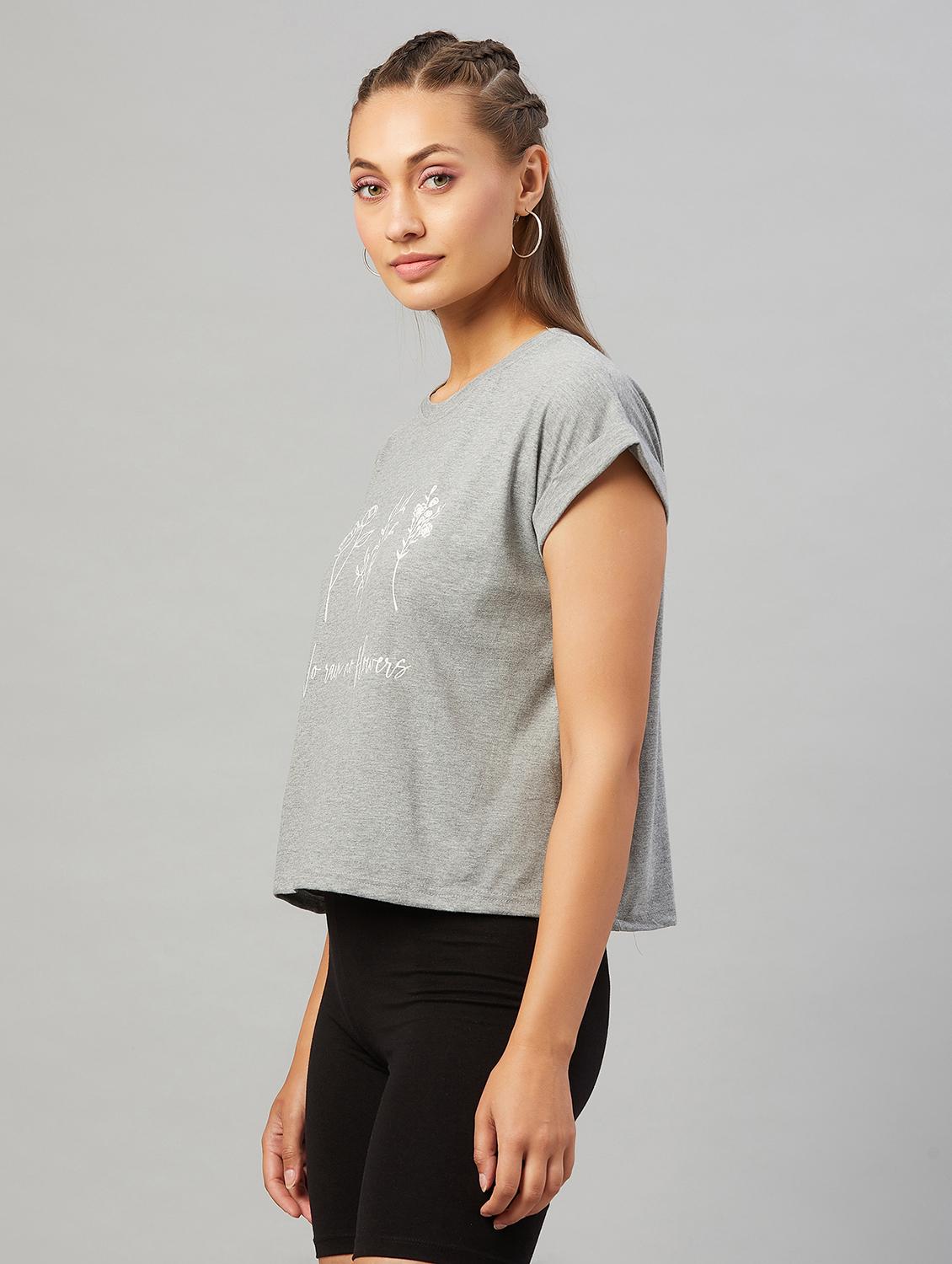 women's chest print round neck t-shirt - 18021313 -  Zoom Image - 0