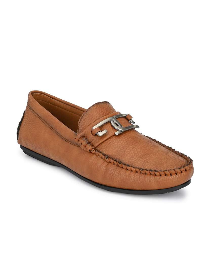 tan synthetic slip on loafers