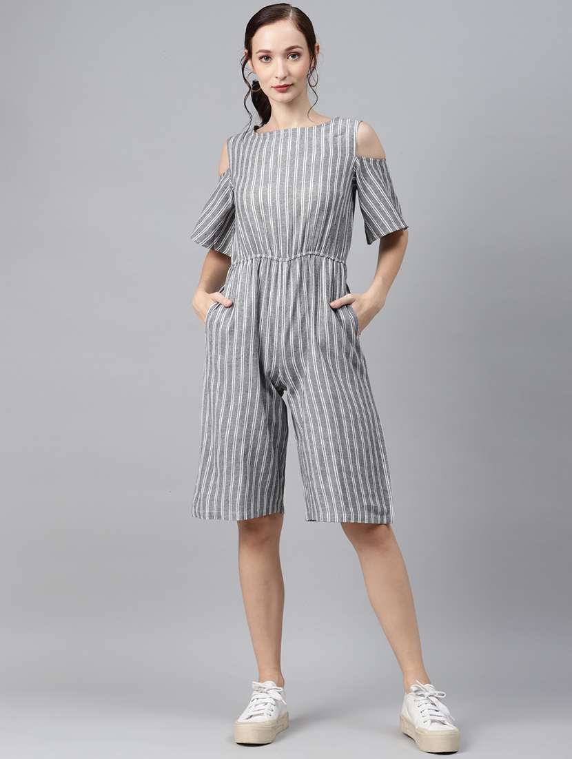 cold shoulder striped jumpsuit 