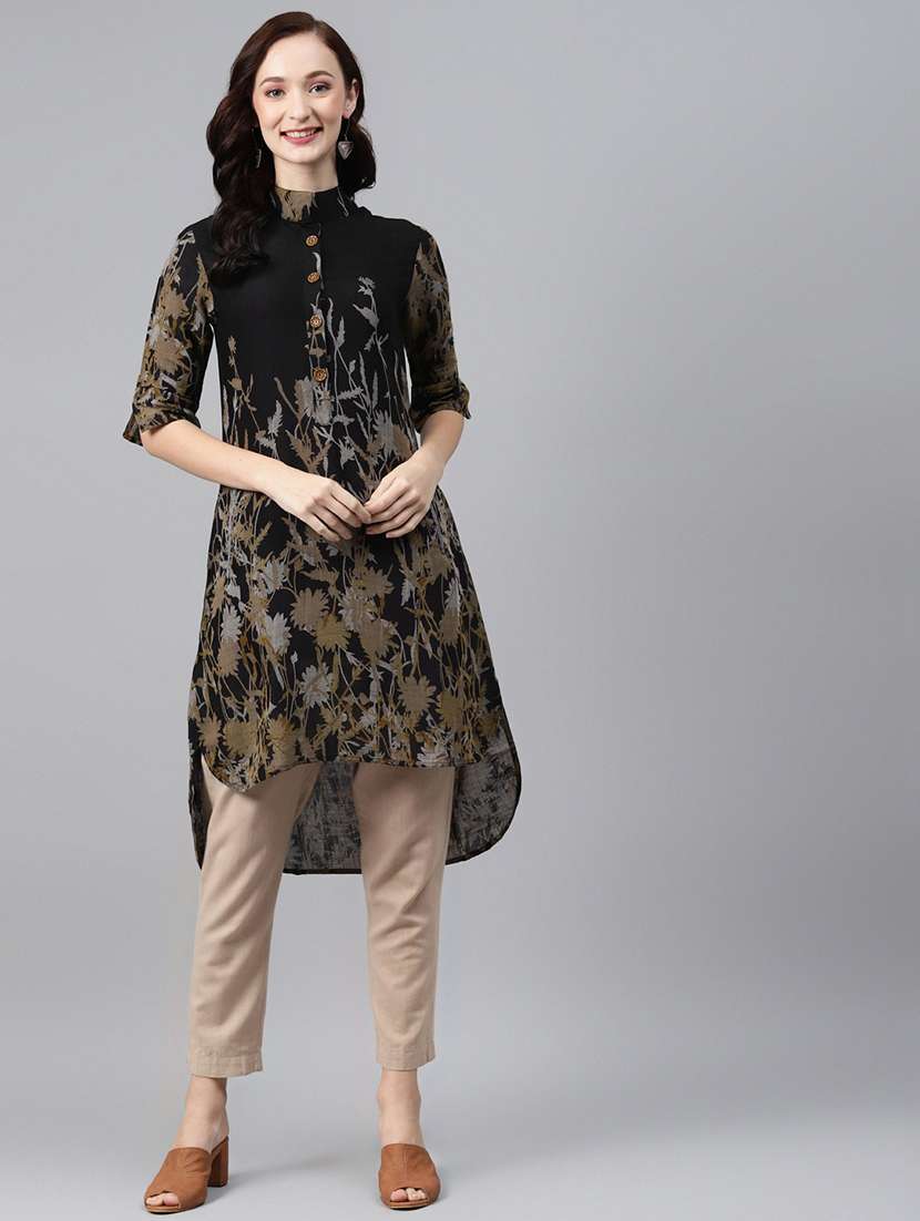 black viscose highlow kurta