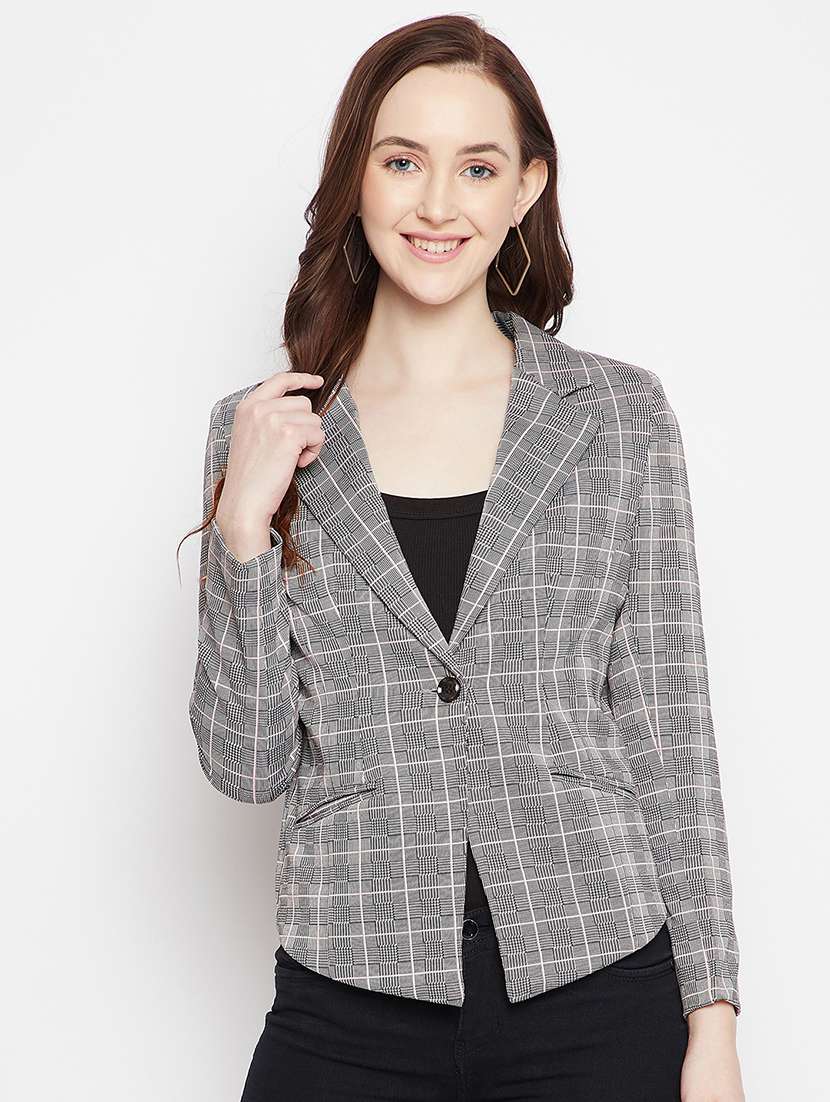 lapel neck checkered casual blazer