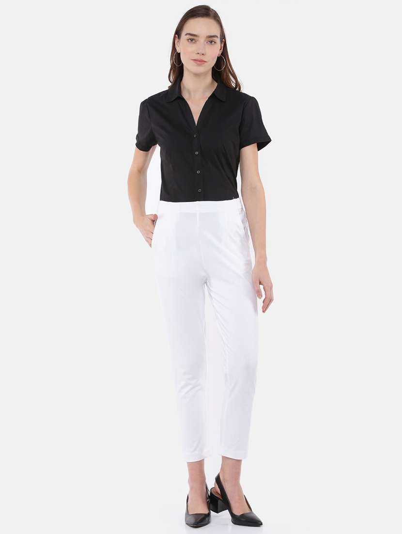 white solid cigarette pants trouser - 18025099 -  Standard Image - 2