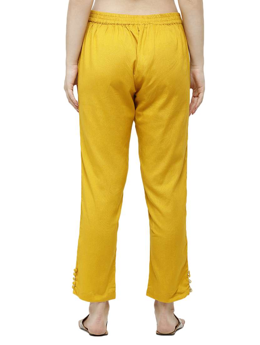 yellow solid cigarette pants trouser - 18025101 - Standard Image - 2