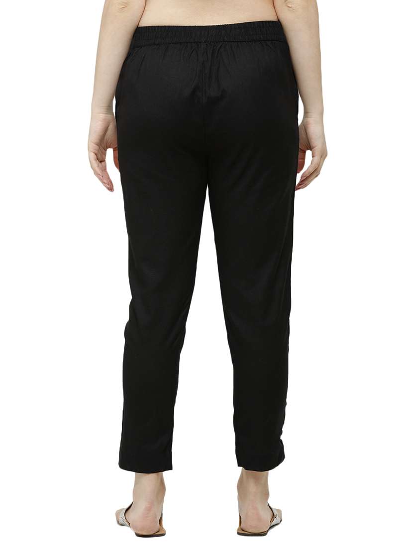 black solid cigarette pants trouser - 18025104 -  Standard Image - 2