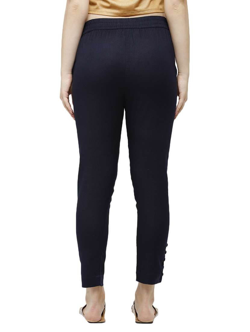 navy blue solid cigarette pants trouser - 18025107 -  Standard Image - 2